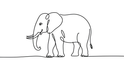 Fototapeta premium continuous one line drawing of elephant wildlife animal, minimalist nature outline illustration, majestic safari mammal concept, conservation and zoology design artwork