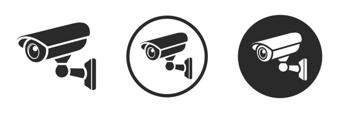 Security camera CCTV video surveillance icons colorful vector illustration set featuring camera symbols for security monitoring and control systems