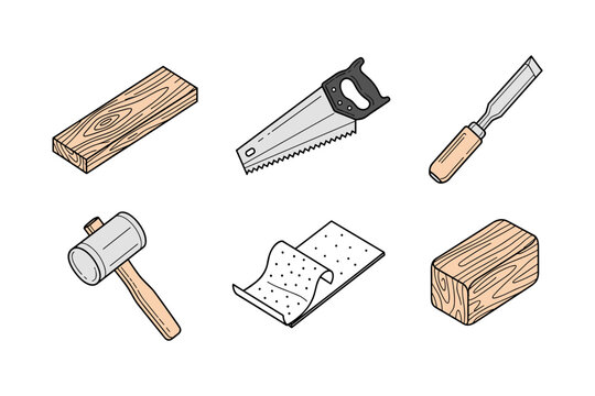 Collection of woodworking tools and materials for carpentry projects