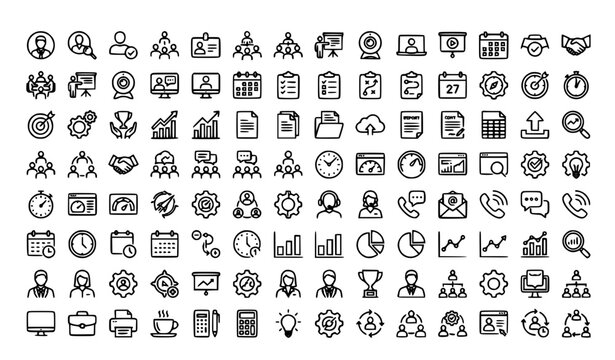 Minimal office workplace line icon set vector illustration