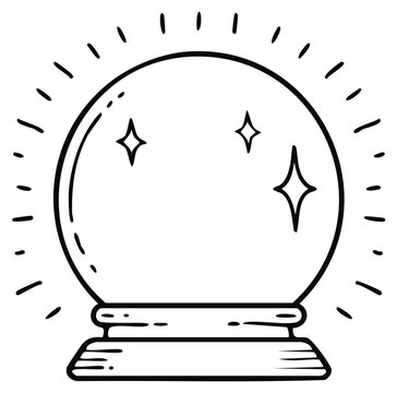 Mystical crystal ball with radiating light and stars, illustration