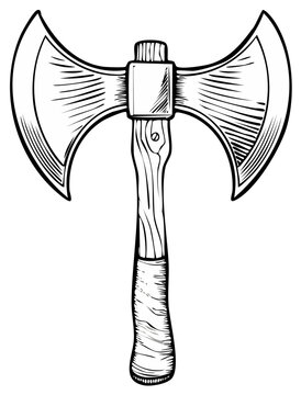 Hand-drawn double-bladed medieval battle axe illustration