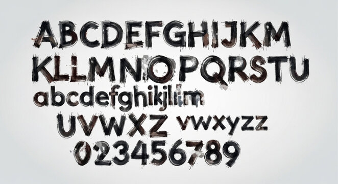 Distressed Alphabet Letters and Numbers Grunge Font Style.