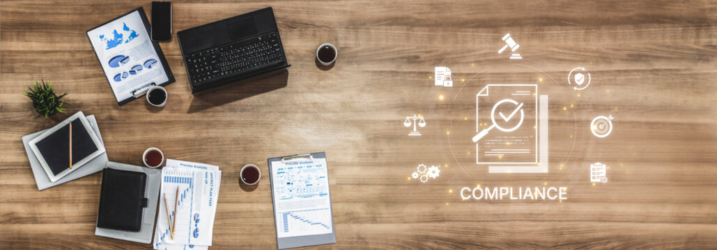 Concept of corporate compliance and risk management. Adhering to legal regulations and internal policies through systematic audits and process verification for business integrity. Fermion