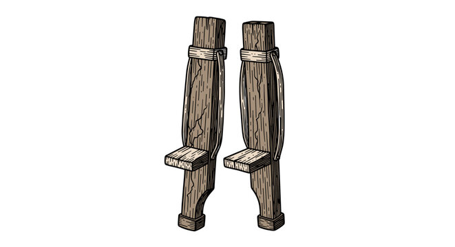 Antique wooden stilts isolated on white background vintage illustration