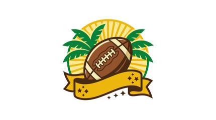 American football in tropical island setting with palm trees and golden sunburst © Putri