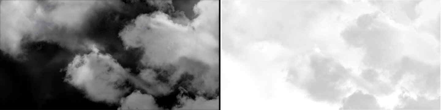 Fluffy white clouds in dark sky isolated with transparent alpha channel for backgrounds.