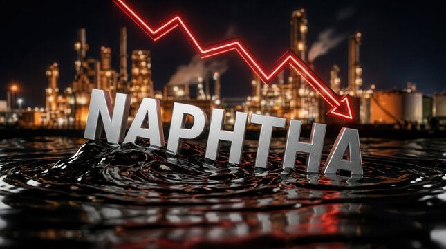 Visual representation of declining naphtha market trends amidst an industrial landscape.