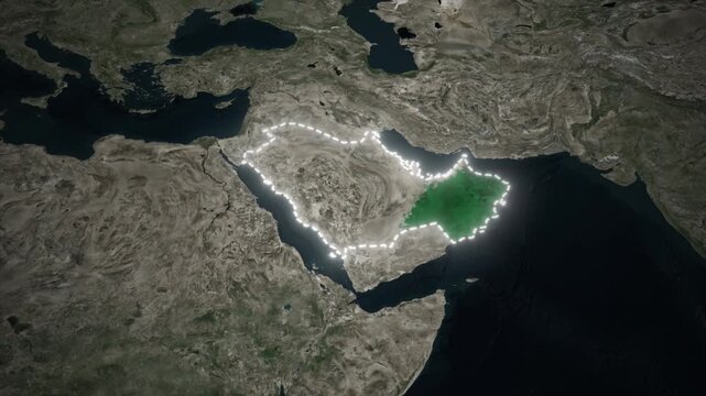 GCC States Middle East Map Animation on Satellite Map Background
