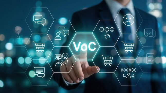 VoC Voice of the Customer concept illustrating customer feedback and product improvement.
