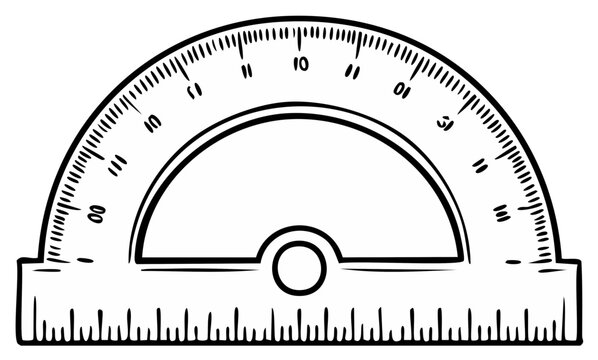 Detailed Line Drawing of a Protractor for Geometry or Technical Applications