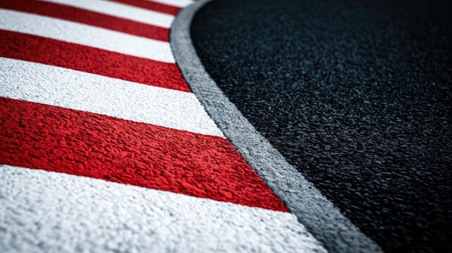 Close-up on a red-and-white striped race track edge turning right