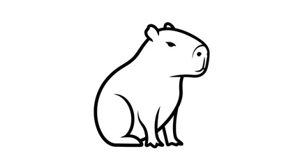 Fototapeta premium Simple black and white outline drawing of a capybara sitting calmly.