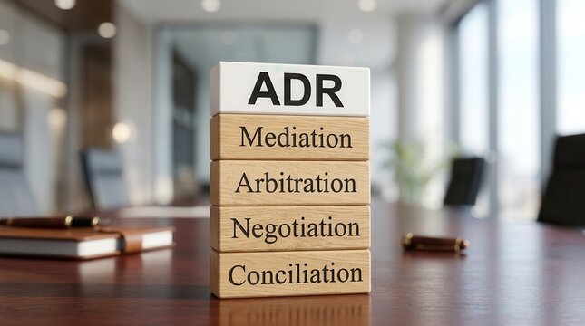 Out of court legal dispute resolution framework covering mediation, arbitration, negotiation, and conciliation.