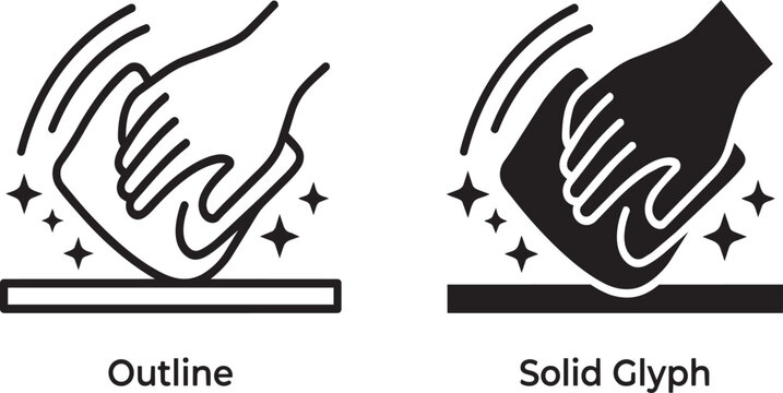 Minimalist vector illustration of hand wiping a surface with a cleaning cloth on transparent background