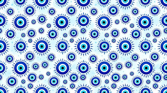 Blue Evil Eye Pattern on White Background nazar turkish eye