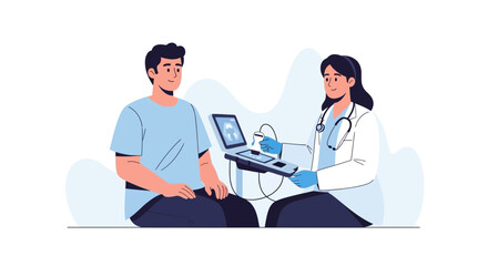 Obraz premium Doctor examining patient with ultrasound machine in clinic