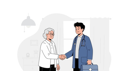 Fototapeta premium Doctor shakes hand with elderly patient, medical consultation, healthcare concept