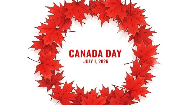 Canada Day maple leaf wreath celebration on transparent background festive red design