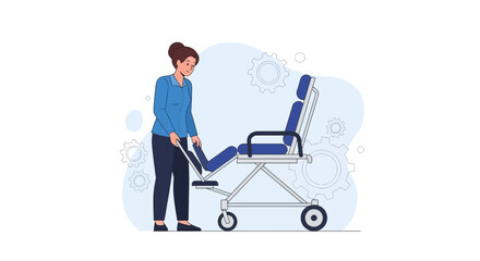 Fototapeta premium Nurse Adjusting Hospital Stretcher Bed with Medical Gear Background