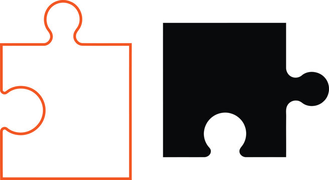 Puzzle piece connection concept black and orange isolated vector illustration