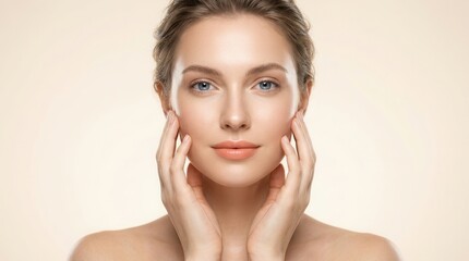 Fototapeta premium Facial lift and skin care revitalization for an attractive young woman with enhanced skin tone.