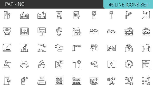 36 Smart Mobility and Vehicle Access Line Icons Set &ndash; Smart Parking, EV Charging, Connected Transportation and Urban Mobility Vector Collection