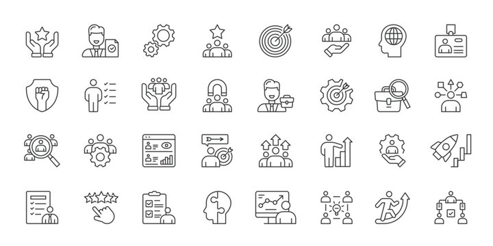 Employee Evaluation icons in line design. employee evaluation, performance review, staff, rating, feedback, assessment, HR on white background vector. Employee Evaluation editable stroke icons.