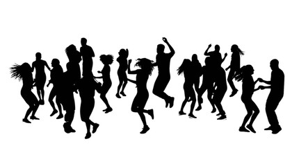 Fototapeta premium Silhouette crowd dancing together joyfully isolated on transparent background, Vector