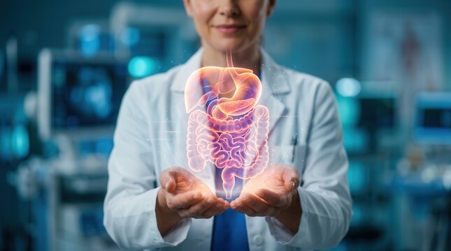 Healthcare professional managing digestive health and symptoms of stomach and liver diseases.
