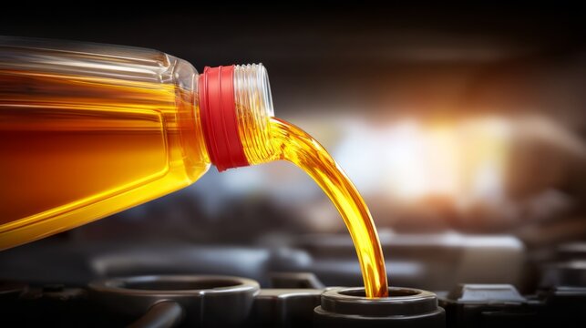 Liquid Cooking Oil Pouring from Bottle into Pan on Stove in Kitchen