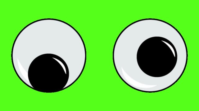A video showcasing a pair of cartoon eyes on a green background