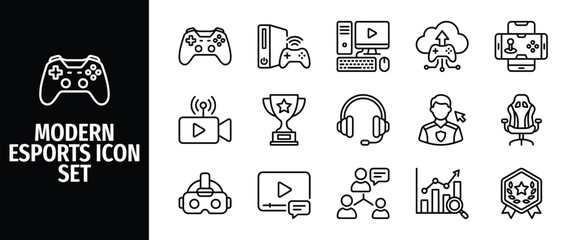 Modern esports icon set, gaming and esports line icons, vector illustration, collection of gaming equipment and tournament symbols © Abir Creative Studio