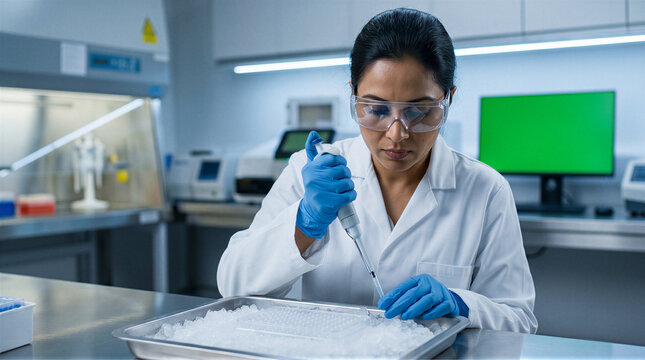 Focused Molecular Biologist Preparing CRISPR Gene Editing Samples in Modern Genomics Laboratory