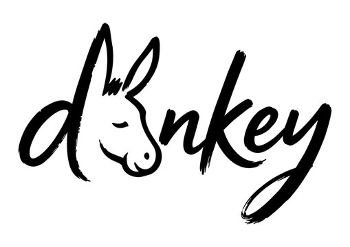Minimalist donkey typography logo featuring a creatively integrated donkey head within elegant handwritten lettering.