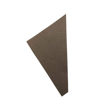 Triangular metallic object with textured surface against black background