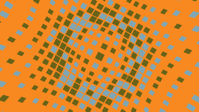 Orange and blue abstract square halftone grid pattern with halftone abstract geometric background perspective