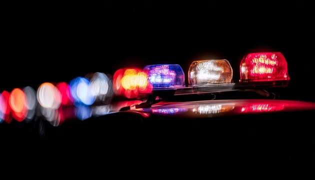 Emergency response lights flashing brightly during nighttime patrol in a city providing safety and security to the community