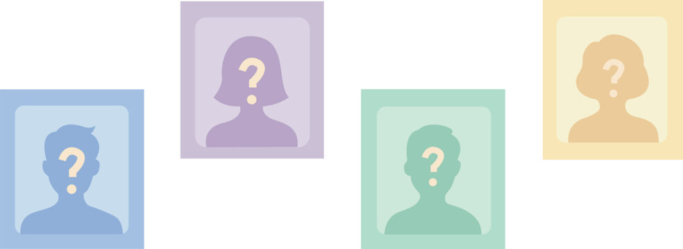 Missing Persons Identification Profile Icons With Question Marks Anonymous People Portrait Collection Vector Illustration Isolated on PNG Background.