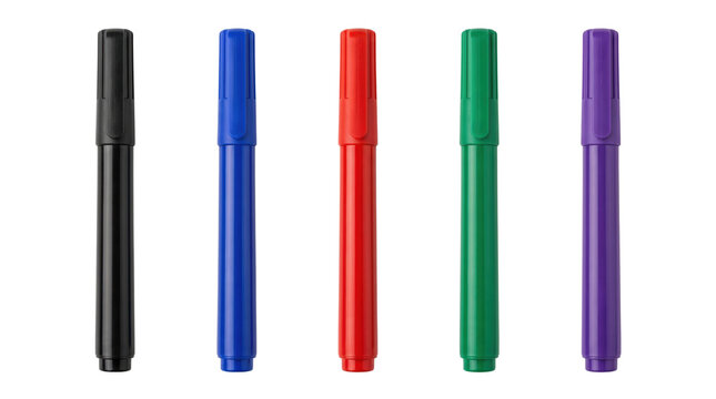 Set of colorful felt tip pens and markers, isolated on transparent background