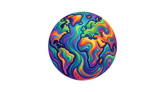 Vibrant Abstract Earth Globe with Swirling Colors.