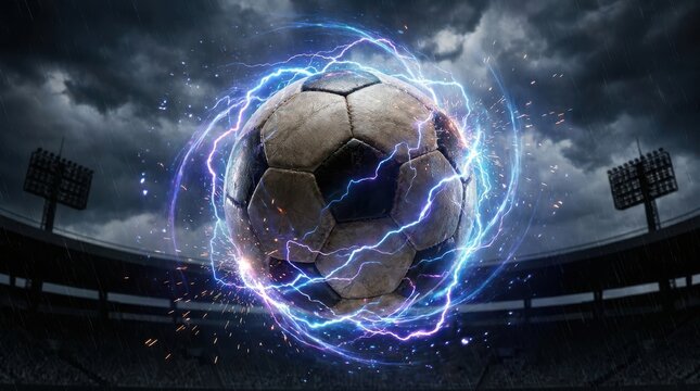 Soccer ball with cosmic energy lightning effect