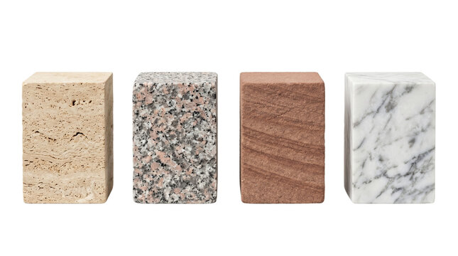 Assorted rectangular natural stone texture material blocks isolated on transparent background
