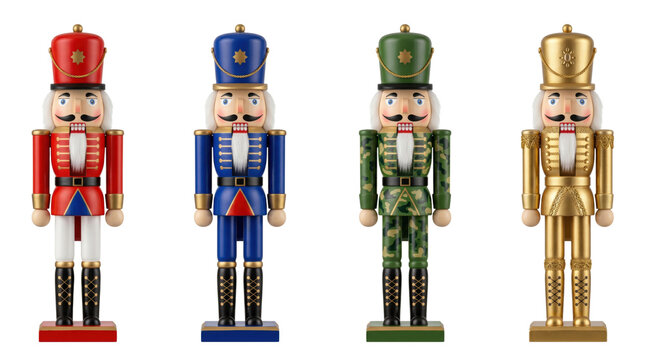 Set of traditional Christmas nutcracker soldiers, isolated on transparent background