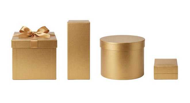 Collection of four golden gift boxes , isolated on transparent background