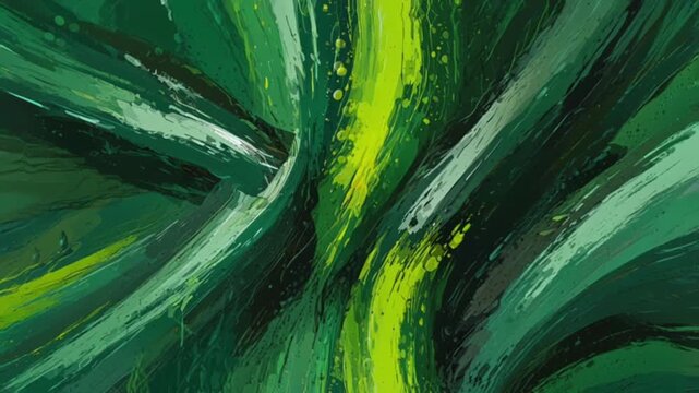 A dynamic abstract background featuring bold and expressive brush strokes in varying shades of green.