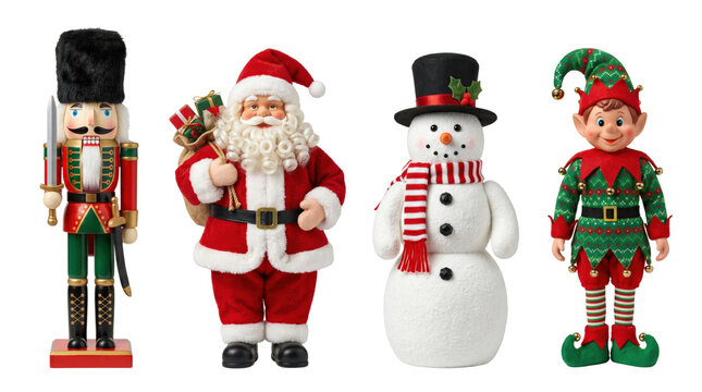 Classic festive Christmas characters collection, isolated on transparent background