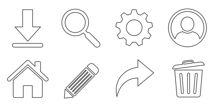 Basic UI outline icons, home settings search user action set