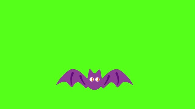 A cartoon purple bat flies against a bright green background in this fun animated video.
