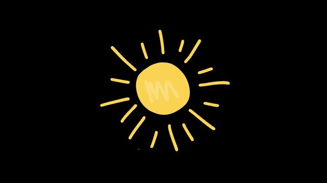 A video showcasing a simple yellow sun icon on a black background